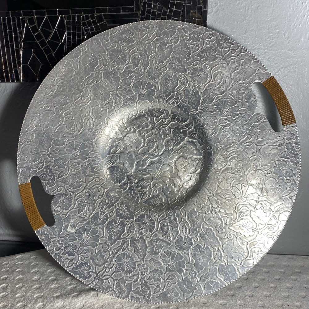 Hand Hammered Floral Serving Tray - Floral-PRICE IS FIRM